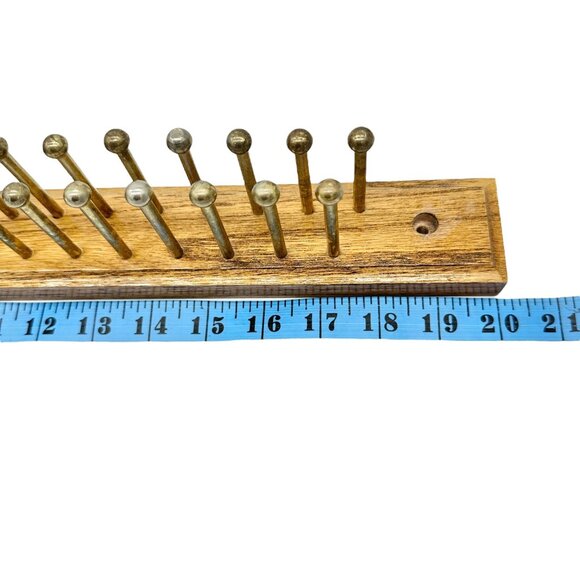 Wooden Tie Rack With Brass Pegs 20 x 3 x 2 Includes Mounting Hardware - Picture 5 of 7